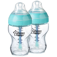 汤美星(Tommee Tippee)01108 新生儿感温防胀气玻璃奶瓶宽口径防呛奶仿母乳造型250ml 2个装