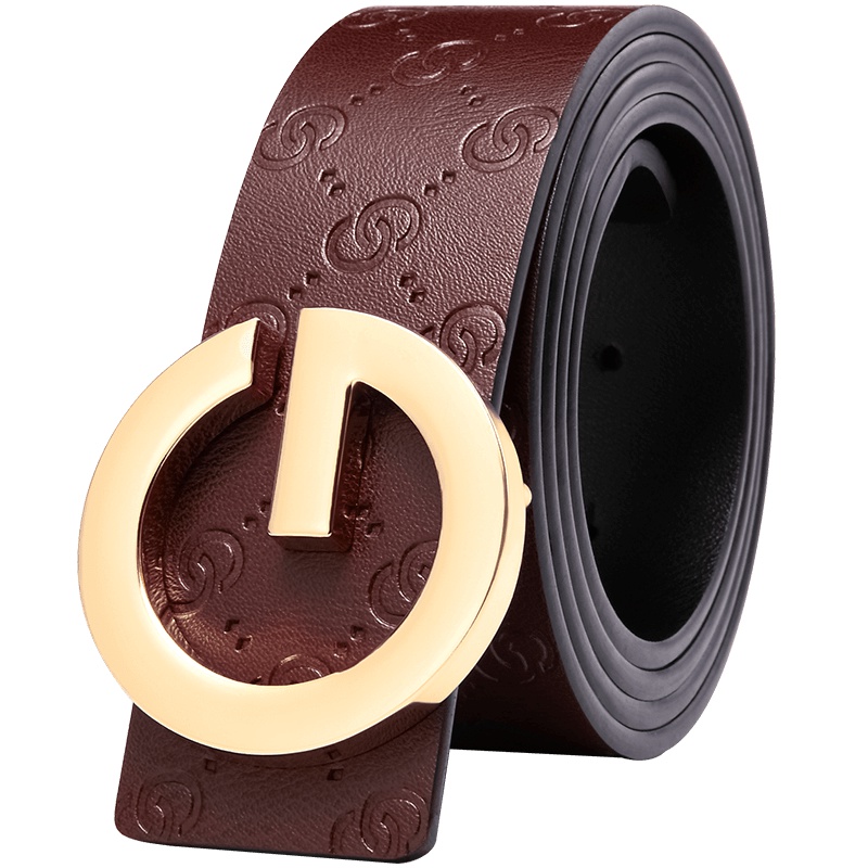 高尔夫GOLF双色带身板扣皮带男士优质牛皮腰带休闲大气G型扣头时尚压印皮纹裤带礼盒装