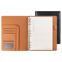 得力(deli)16K100张大号精装活页笔记本子文具 商务记事本皮面本办公用品 黑33050