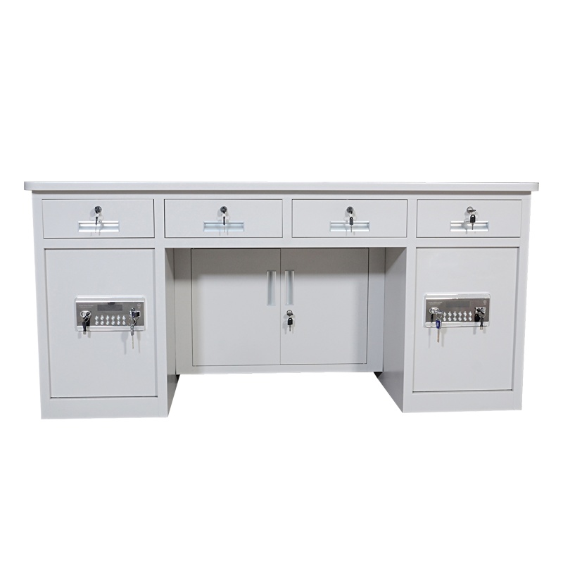 永格1.6米象牙白全钢保险桌带保险柜办公电脑桌财务桌收银投币桌老板桌指纹密码桌