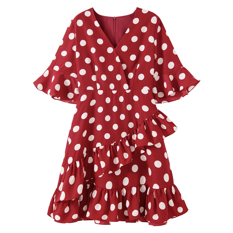 如熙 夏季连衣裙新款雪纺连衣裙流行波点裙V领气质夏装女裙子