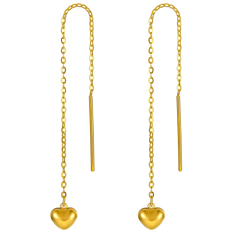 周六福黄金耳饰女长款足金5G无极金耳线耳针耳环计价AW095011