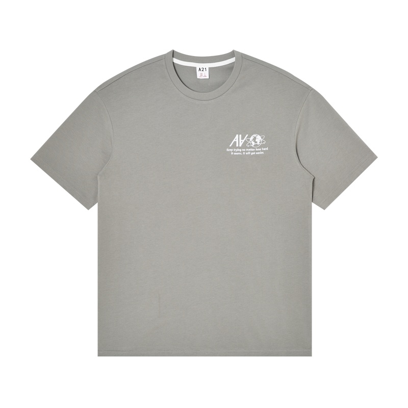 A21夏季2021新款男装 针织宽松圆领落肩短袖T恤衫男士百搭潮上衣