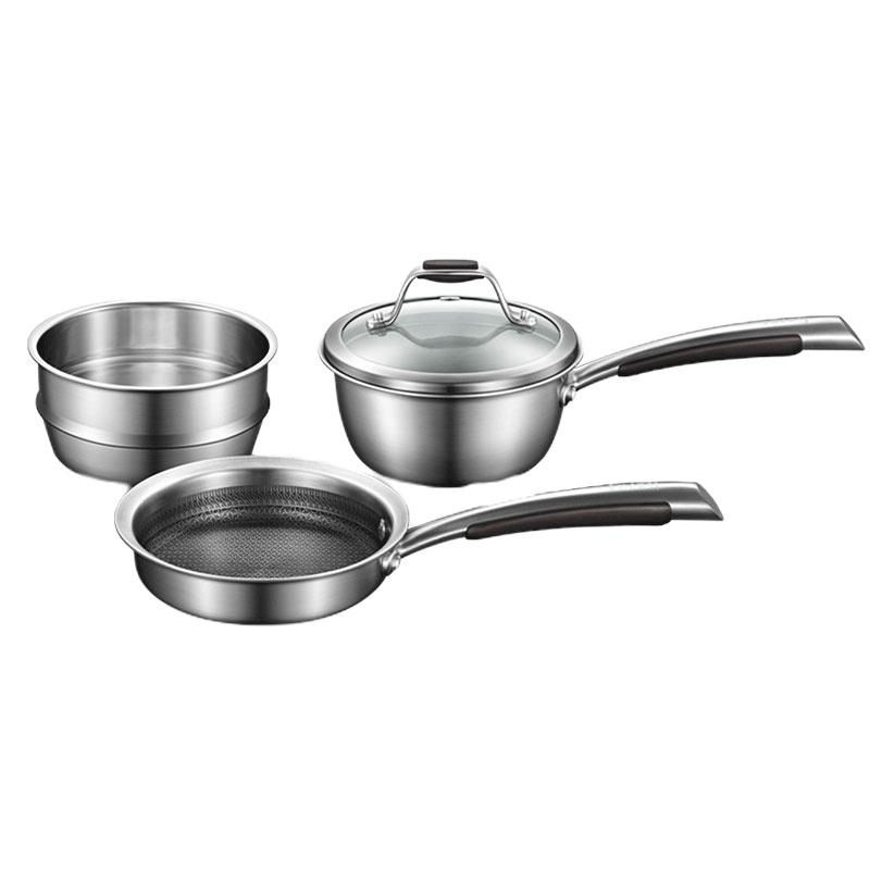 美的(Midea)锅具套装 SL0205 不锈钢煎锅蒸锅奶锅辅食组合套装锅燃气灶电磁炉通用316L不锈钢