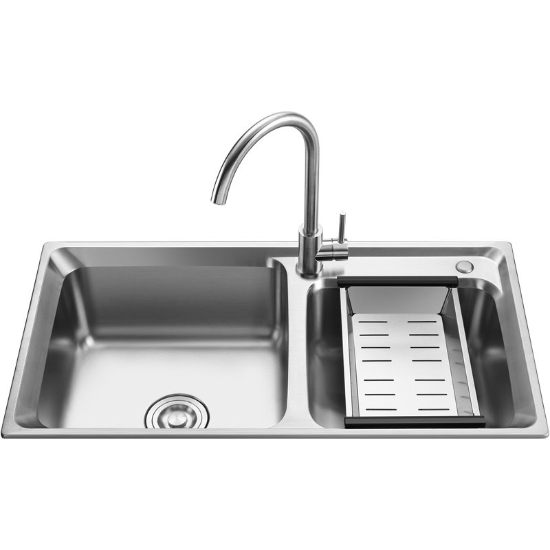 华帝(vatti)304不锈钢水槽双槽 拉丝不锈钢洗菜盆 厨房水槽 厨房洗碗盆091200(720*380*210)