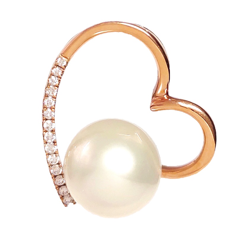 缘源珠宝 天然海水珍珠吊坠 18K镶钻女款时尚气质吊坠附送证书 不含链