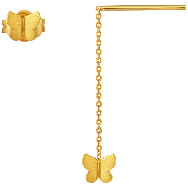 周大福女神系列蝶舞翩翩18K金彩金耳环耳线E121208