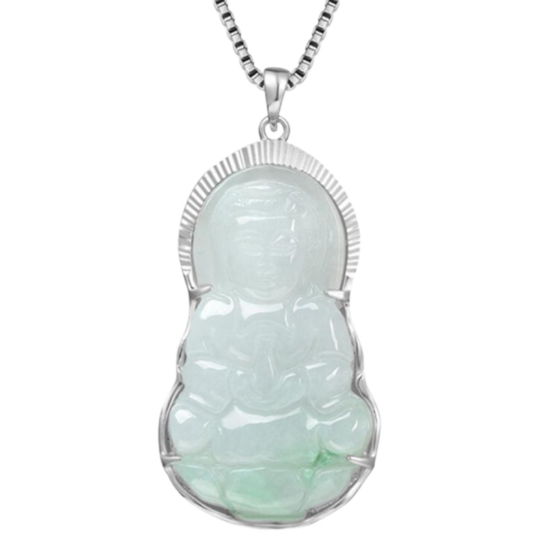 帛兰梓韵 天然翡翠吊坠S925银镶翡翠观音吊坠时尚糯种玉石挂件女款玉坠项链