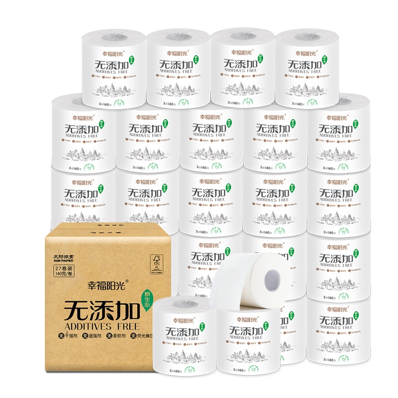 幸福阳光 卷纸 无添加系列 三层140克*27卷 有芯卷纸 卫生纸 纸巾