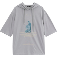 唐狮2019夏季新款短袖卫衣男连帽半袖五分字母图案T恤宽松薄款潮