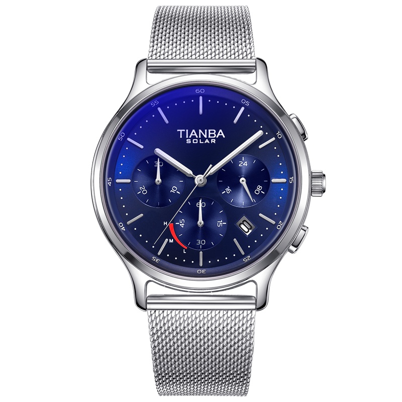 天霸(TIANBA)光彩系列男士手表太阳能光动能运动多功能表石英防水钢带专柜同款光能男表TM9013.03SS