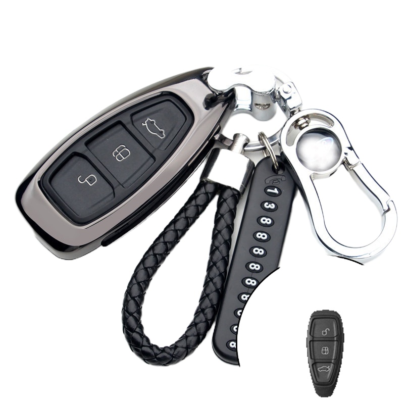 舒适主义福特福克斯汽车钥匙套嘉年华翼虎新蒙迪欧福睿斯翼搏金牛座包壳扣 智能B款-黑色汽车钥匙扣