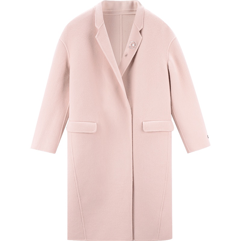 2019爱居兔秋冬女装 粉色翻领设计双面呢大衣