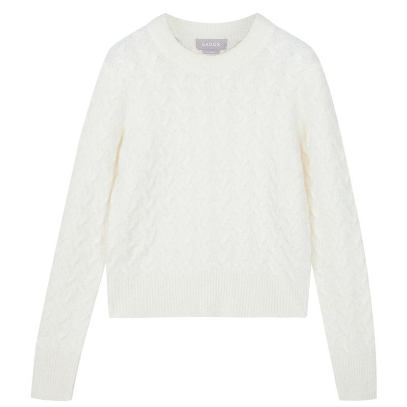 ERDOS 20秋冬圆领绞花女羊绒衫通勤百搭