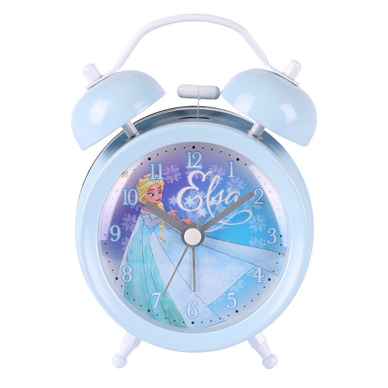 迪士尼(DISNEY)冰雪奇缘艾莎公主闹钟创意儿童静音小闹钟卡通夜光学生女床头钟女孩静音金属机械女童石英打铃懒人闹钟