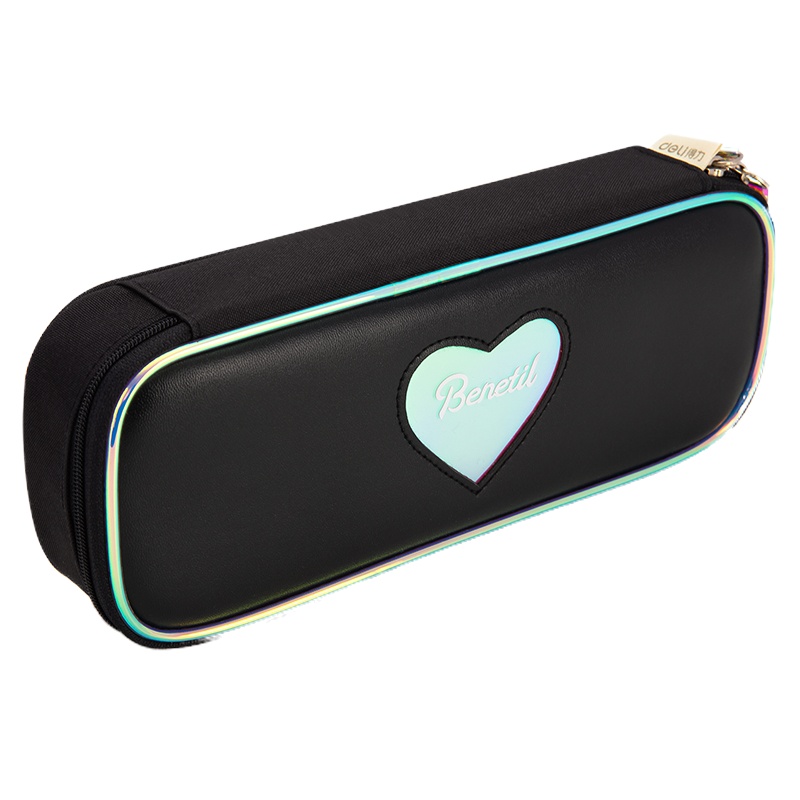 得力(deli)手提学生笔袋 防水耐脏笔盒式文具收纳袋 镭射铅笔盒 三层学生文具盒 颜色随机