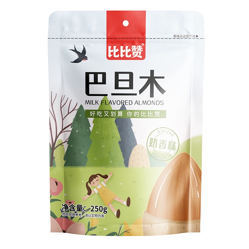 [第二件减5元]比比赞巴旦木[奶香味]250g坚果仁原味扁桃仁零食干果类小吃休闲食品盐焗巴坦木