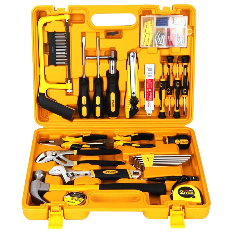 得力(deli)3703多功能手动工具套装家用组合工具箱五金工具套装53件套维修工具活扳手木工钢锯条测电笔