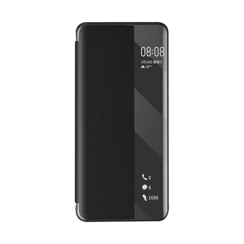 魅爱琳 华为P50手机壳 P50pro保护套 商务开窗皮套牛皮真皮外壳 荔纹轻薄全包防摔 翻盖智能休眠 简约时尚手机套