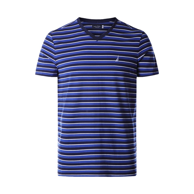 诺帝卡/Nautica男士经典条纹海洋系列v领短袖上衣