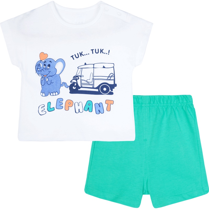 贝贝怡宝宝短袖套装夏季中大童套头卡通上衣裤子192T362