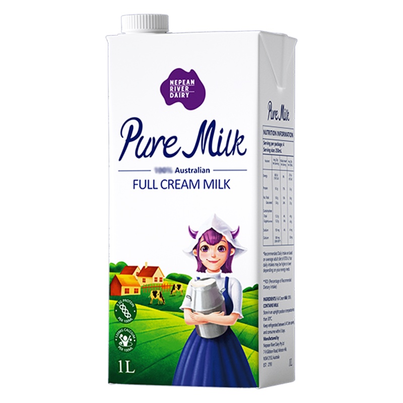 尼平河全脂牛奶1L*12高钙纯牛奶澳洲原装进口营养早餐奶