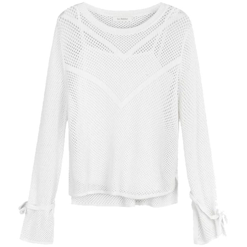 【热卖】【日特惠 179元2件】韩版毛衣女宽松拉夏贝尔拉贝缇2019秋装新款白色镂空网格性感上衣60006281-