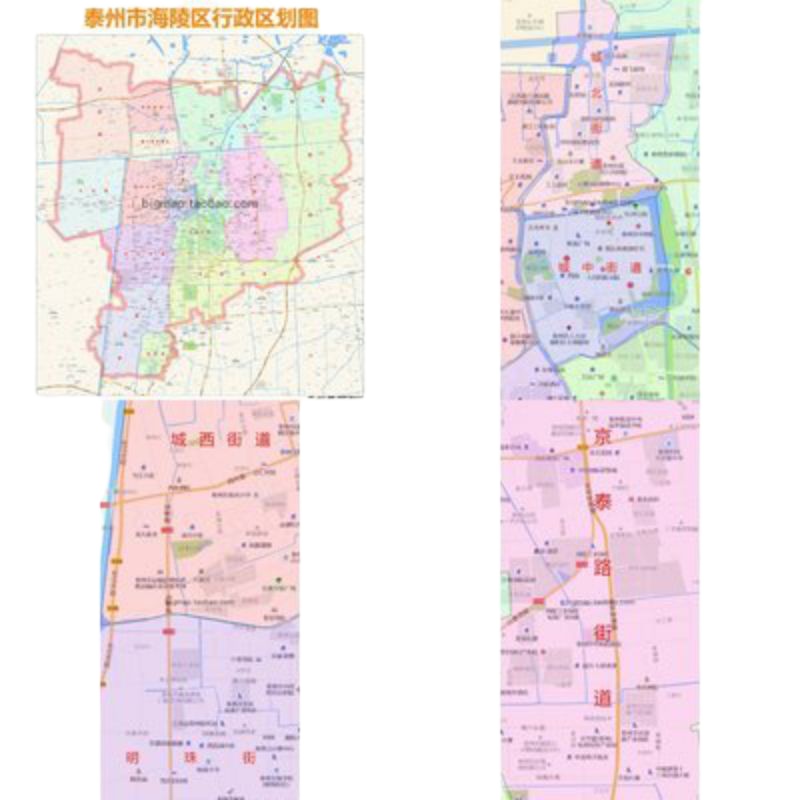 泰州市海陵区地图 1.1*0.8m 挂图 材质：户外写真纸（覆膜）