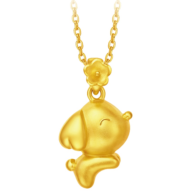 周大福十二生肖狗桃花“汪”足金黄金吊坠R20943