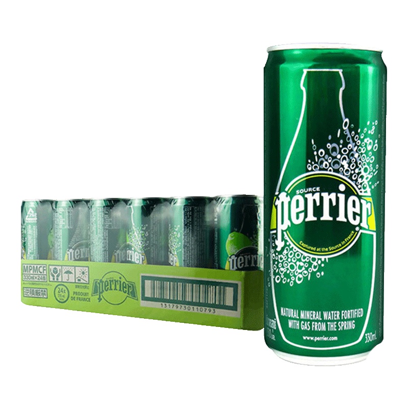 巴黎水(Perrier)天然气泡矿泉水(原味)330ml*24罐/箱 法国进口