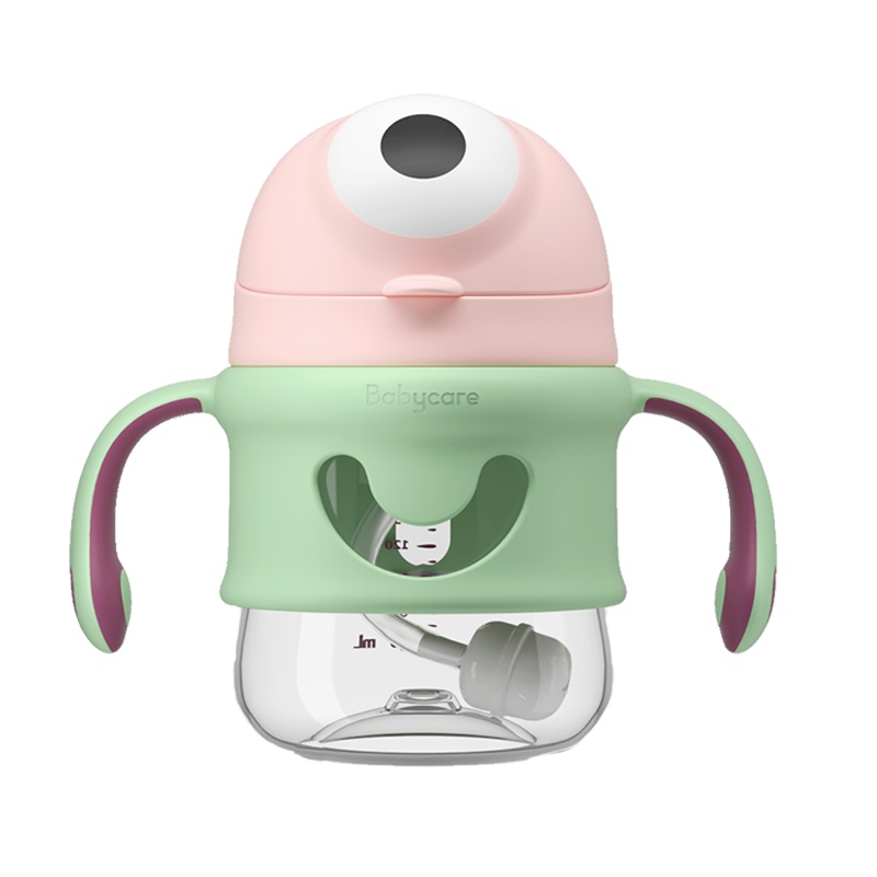 babycare婴儿大眼普迪仔学饮杯宝宝喝奶喝水杯儿童吸管鸭嘴杯两用6个月tritan-鸭嘴卡洛粉220ml