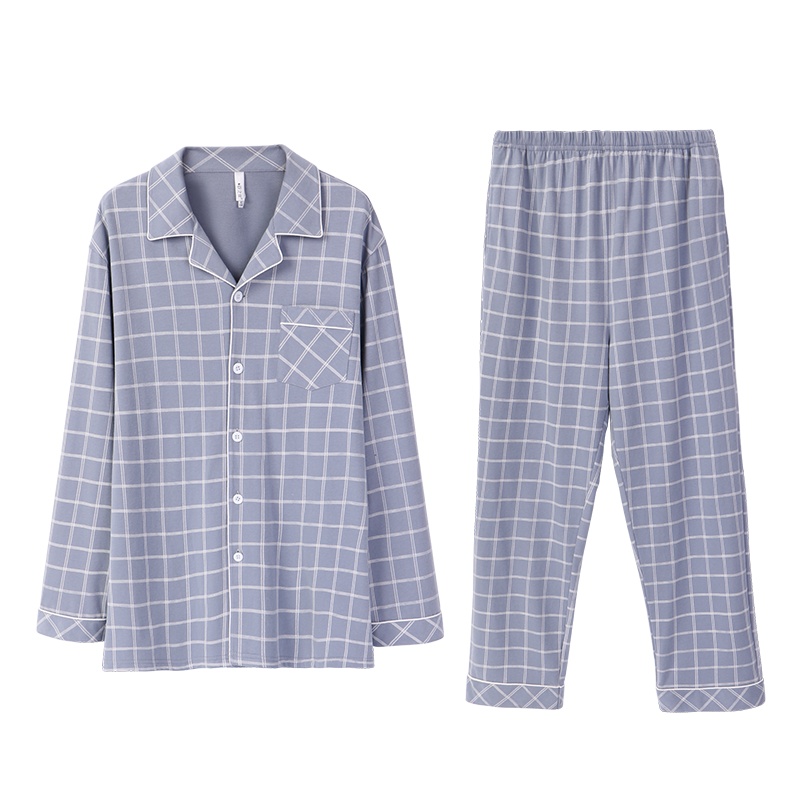 冰爽棉印格国民领长袖男套装