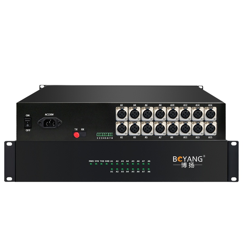 博扬 16路卡侬音频光端机演播广电级 卡农头平衡音频光纤延长器 16路正向光纤传输器 机架式一对BY-XLR-16X