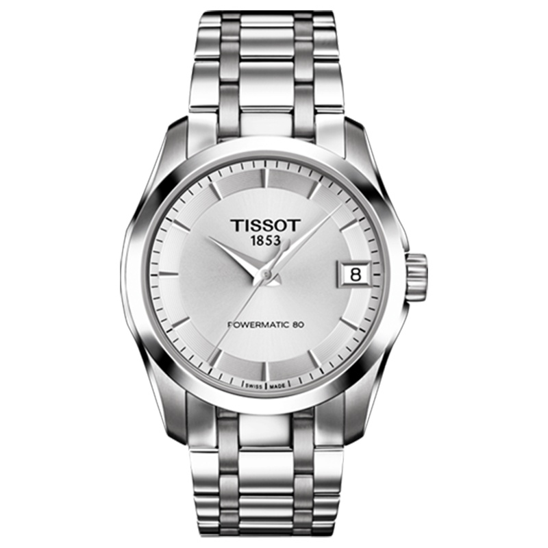 天梭(TISSOT)瑞士手表 库图系列 简约优雅表盘 钢带女士机械表T035.207.11.031.00