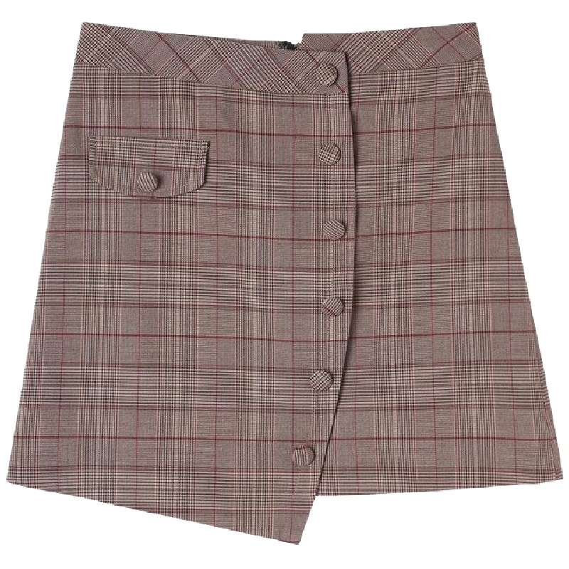 拉夏贝尔秋季新款格子高腰女式a字短裙不规则时尚包臀显瘦半身裙女60007489