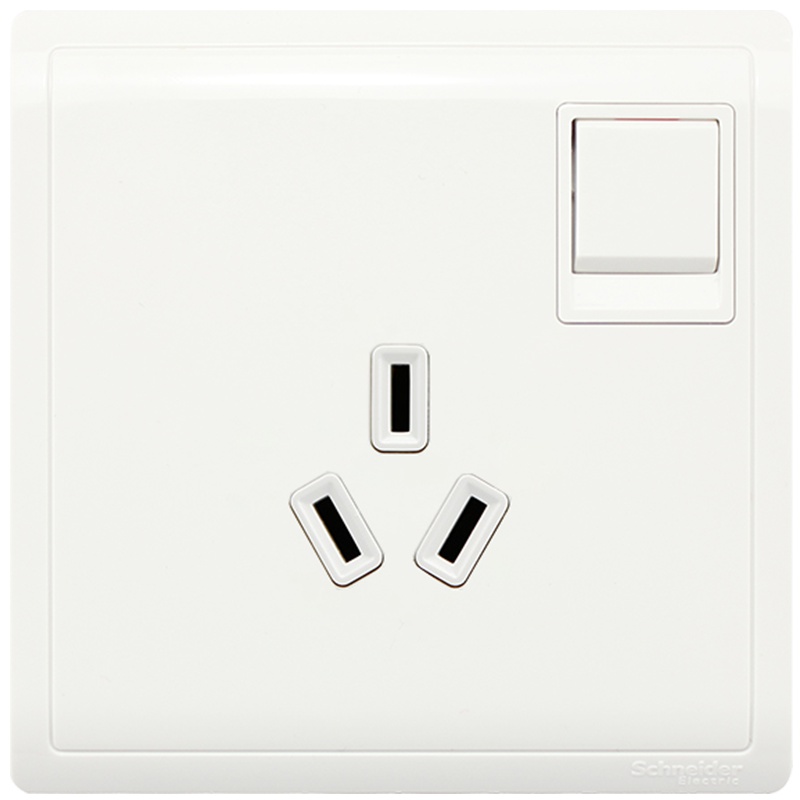 施耐德电气（Schneider Electric）一位带开关一开三孔 墙壁电源插座面板86型 10A 丰尚 白色