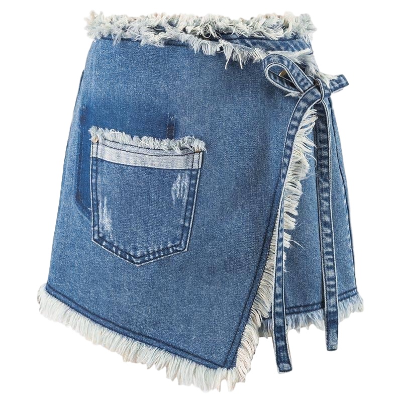 拉夏贝尔拉贝缇不规则牛仔短裤女新款韩版宽松休闲高腰热裤ins潮_609 S 牛仔蓝