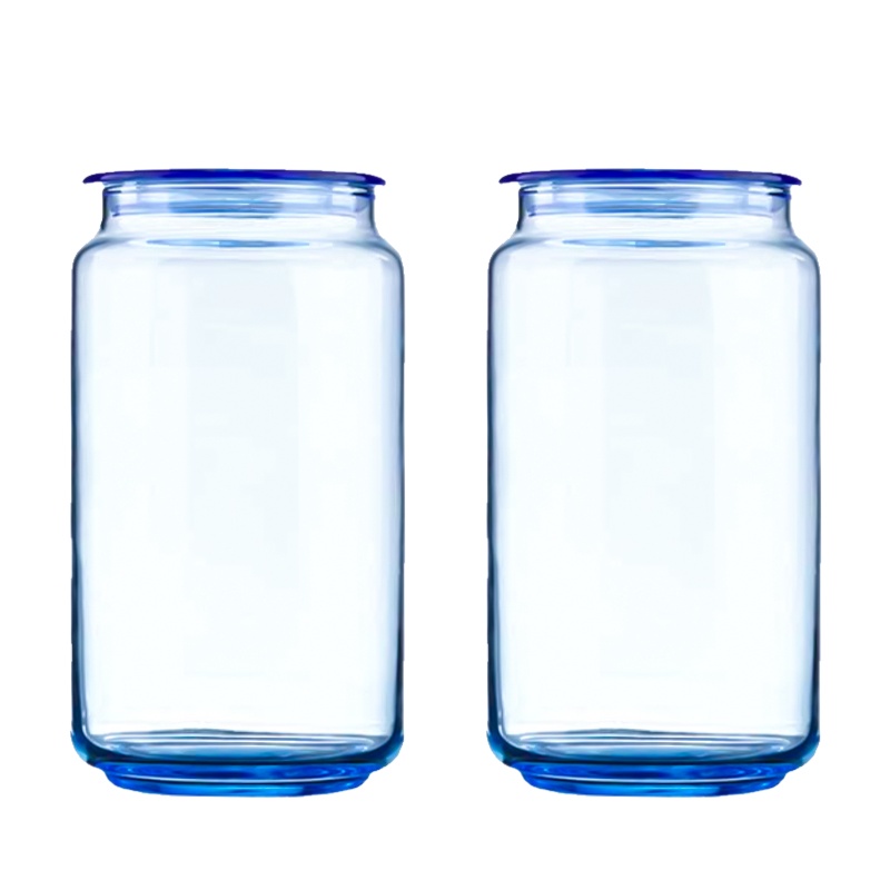 乐美雅玻璃密封罐储物罐大号干果罐子 奶粉罐储藏罐零食玻璃瓶冰蓝1000ML2只