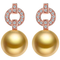 佰色传情11-12mm南洋金珠耳环18K金钻石海水珍珠耳钉送长辈送朋友女友礼物生日节日礼物