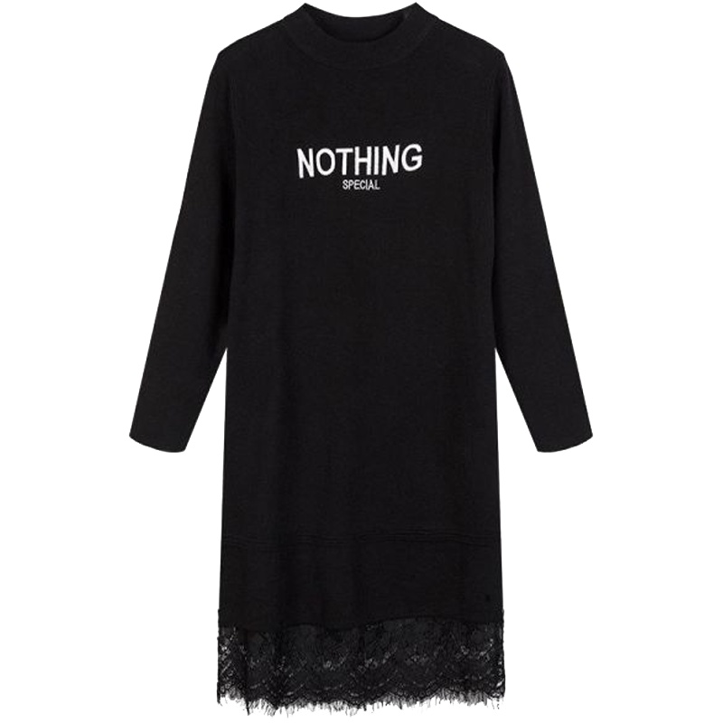 拉贝缇针织连衣裙秋冬秋季新款拼接蕾丝假两件中长款毛衣60006054