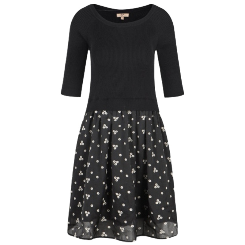 【福利款】拉夏贝尔甜美撞色拼接 针织碎花短裙连衣裙