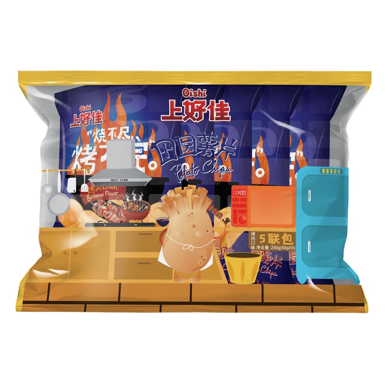 上好佳 烤肉味田园薯片五联包 50g*5 混合口味 膨化食品薯片网红办公室休闲零食