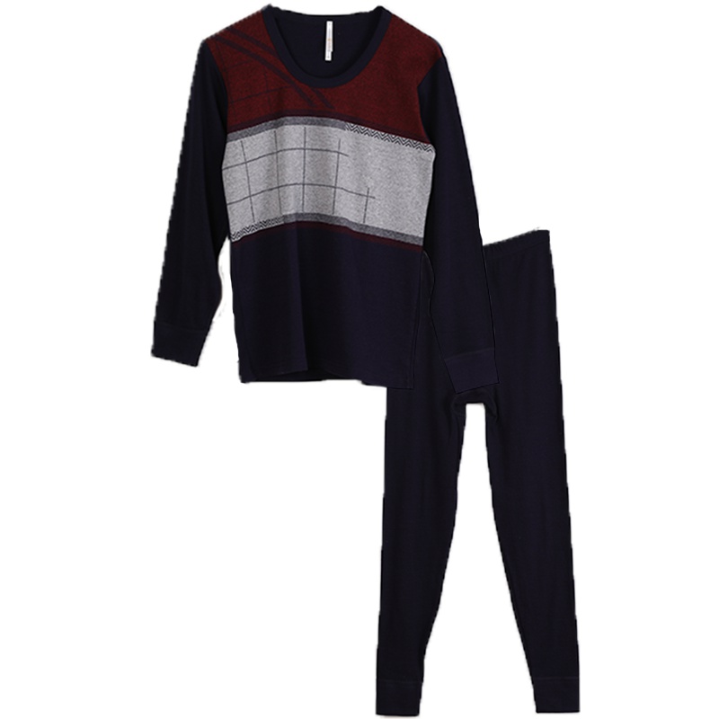 红豆居家(Hodohome)秋衣秋裤 男士色织提花薄款保暖内衣男 时尚格纹打底套装