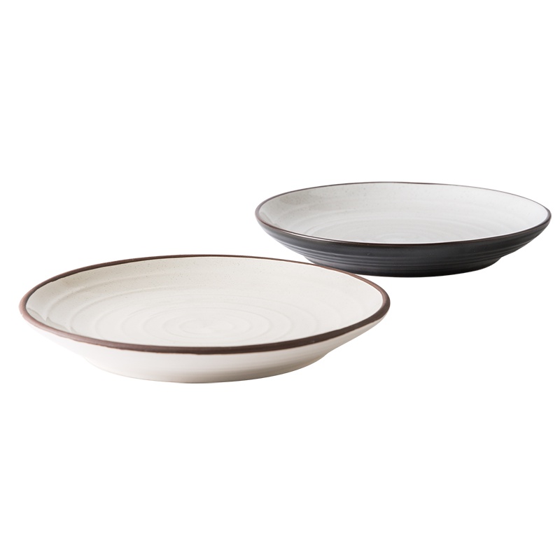 亿嘉IJARL 日式时尚家用陶瓷牛排盘西餐盘圆形水果盘平盘大菜盘西餐盘餐具韦斯顿8英寸黑白色两只装