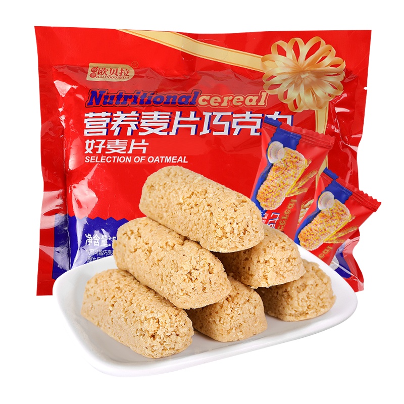 [满88减50元]欧贝拉燕麦片巧克力500g麦片棒酥糖代可可脂巧克力休闲食品散装喜糖糖果零食小吃 酥糖