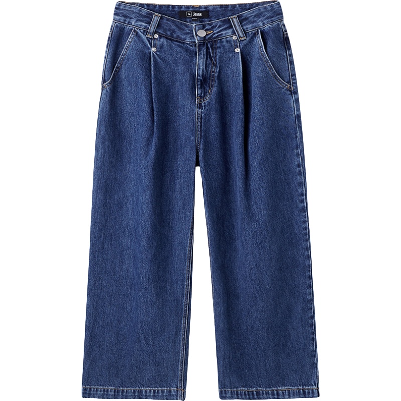 7M拉夏贝尔网红阔腿裤牛仔裤女装韩版显瘦宽松长裤高腰直筒裤