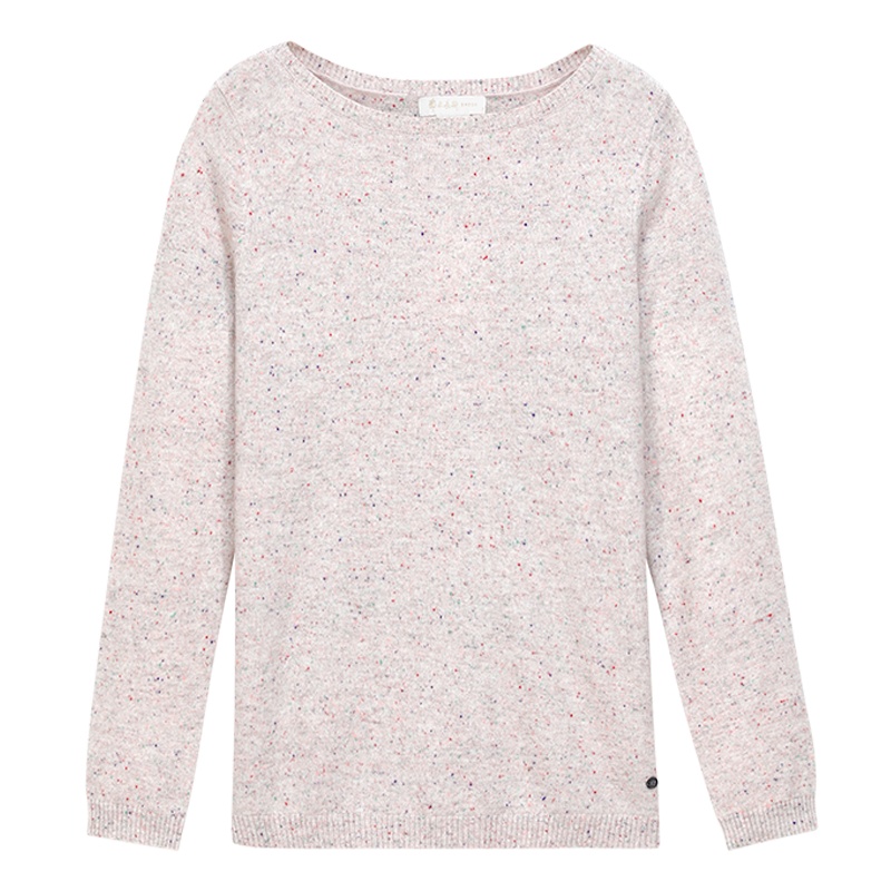 鄂尔多斯ERDOS 秋冬一字领羊绒衫简洁百搭纯羊绒套衫女士针织衫/毛衣