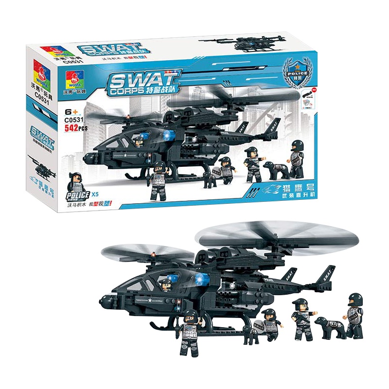 特沃马广告新款儿童积木模型玩具特警系列猎鹰号武装直升机(C0531 猎鹰武装直升机)