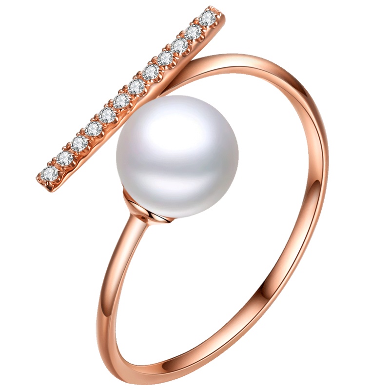 佰色传情日本akoya天然海水珍珠戒指18k金镶钻石正圆强光