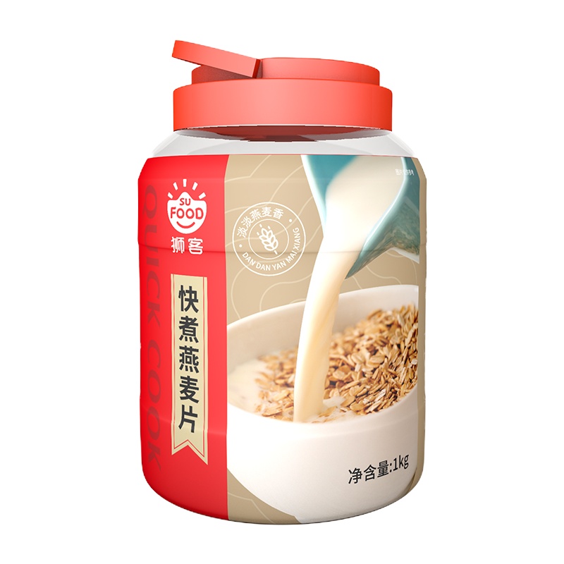 狮客 [苏宁自有品牌]燕麦片组合2kg(快煮燕麦片1kg +即食燕麦片1kg)速食代餐早餐饱腹 营养麦片谷物冲饮谷物 懒
